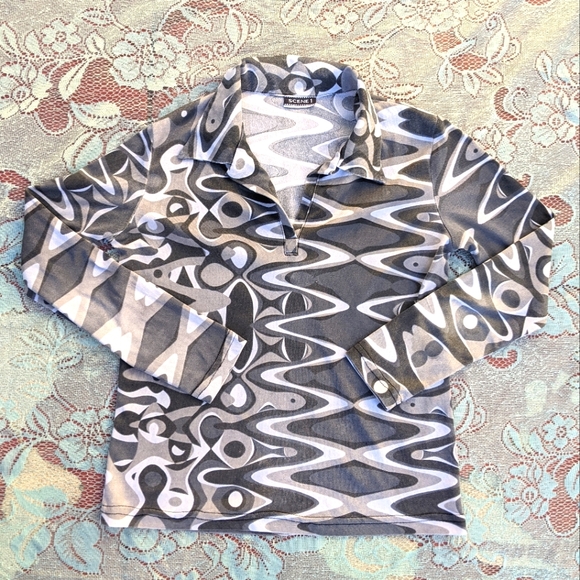 Vintage Tops - 90s VTG Grey Psychedelic Print Top
